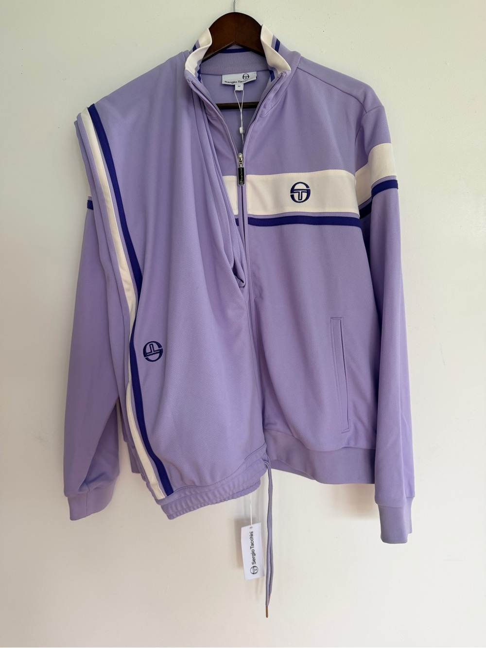 Sergio Tacchini Lavender Track Jacket with White & Navy Stripes
